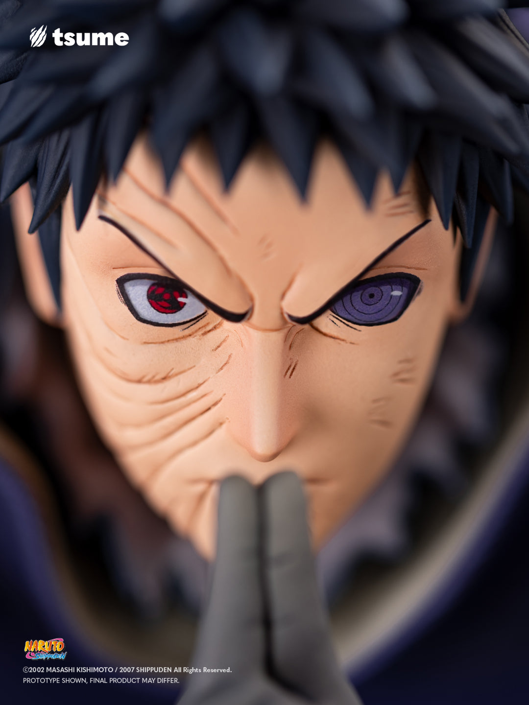 Figurine Tsume Obito Uchiha Ultra HQS gros plan visage Sharingan Rinnegan détails peinture 1/6