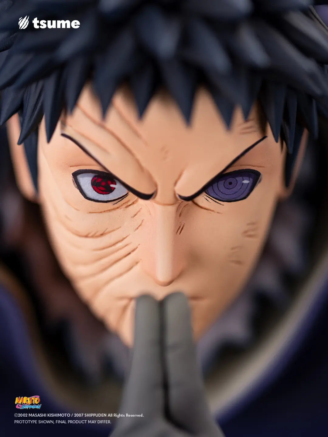 Figurine Tsume Obito Uchiha Ultra HQS gros plan visage Sharingan Rinnegan détails peinture 1/6