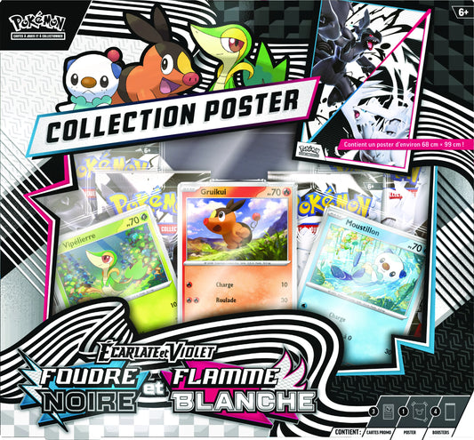 Collection poster Pokémon Foudre Noire et Flamme Blanche avec 3 boosters et carte promo géante