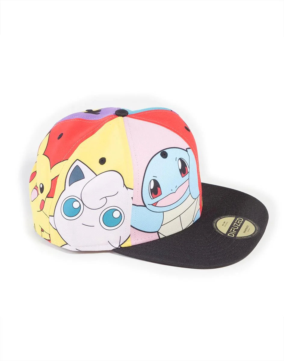Casquette Pokemon Multi Pop Art snapback vue de profil colorée