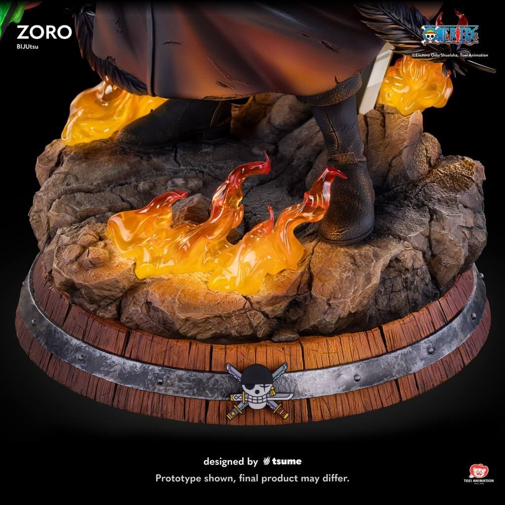 Statue Tsume Roronoa Zoro Bijutsu vue détaillée socle base signature ONE PIECE résine 1/4