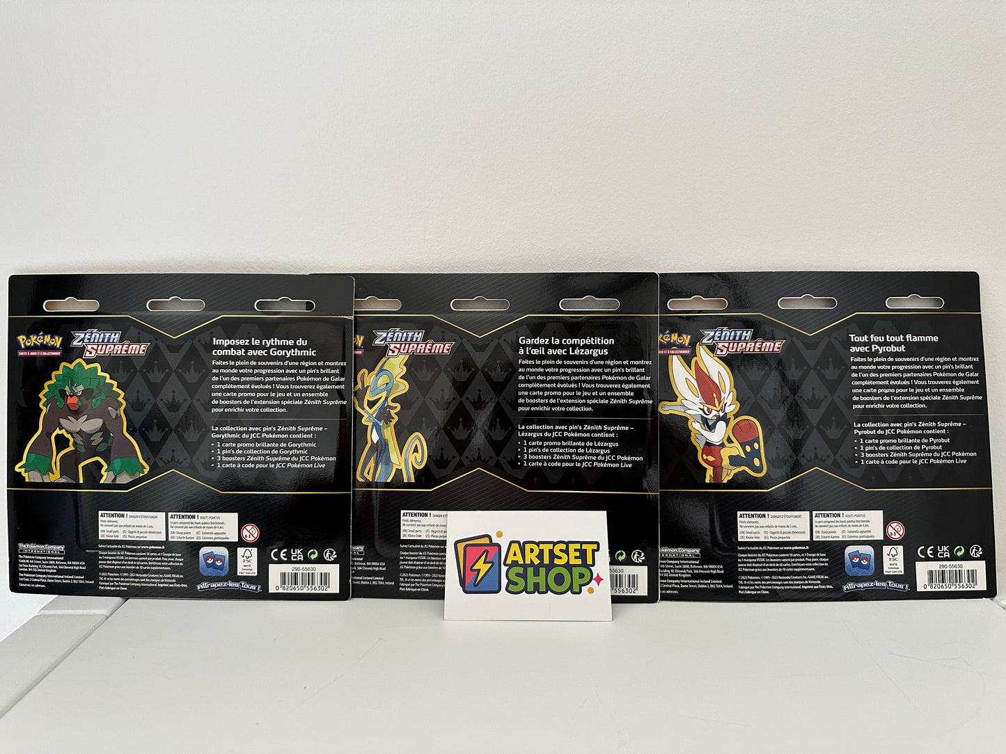 Détail des 3 Tripacks Pokémon Zénith Suprême EB12.5 - Cartes françaises officielles - Vue arrière