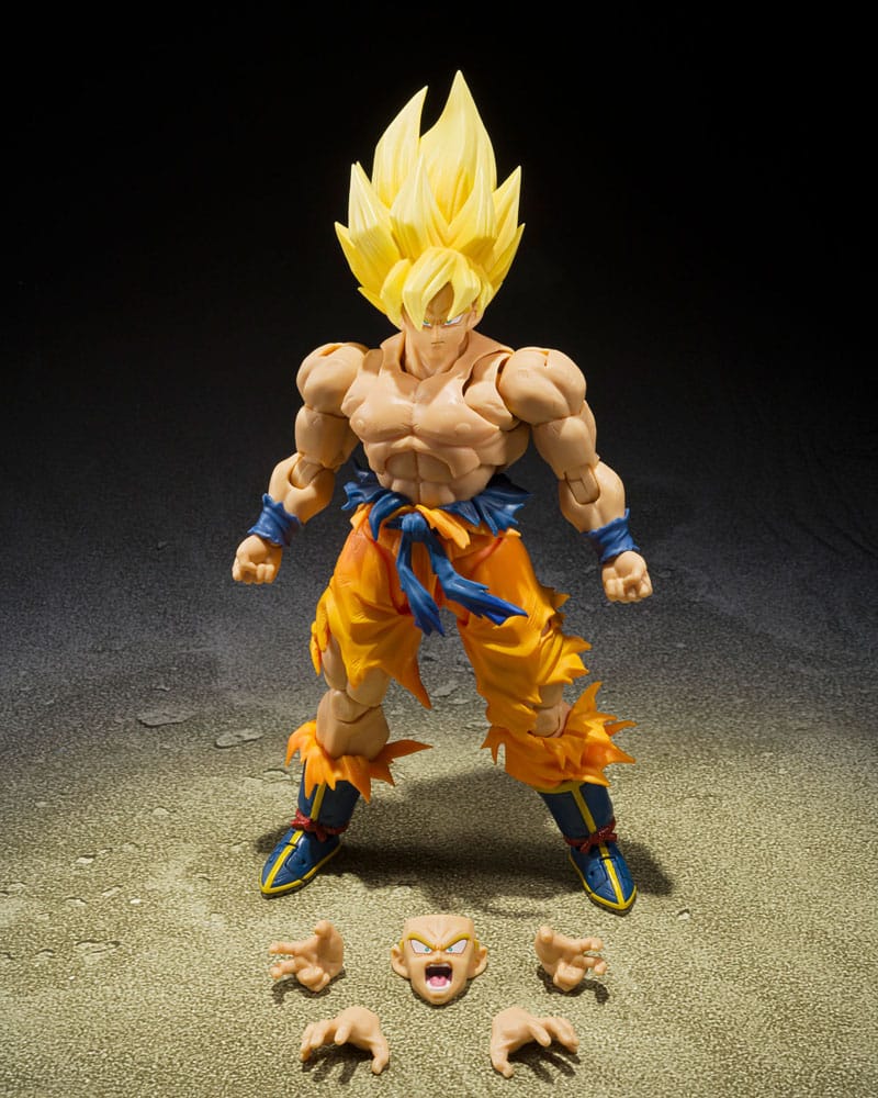 Figurine Dragon Ball Z Super Saiyan Goku S.H.Figuarts - Vue d'ensemble avec accessoires