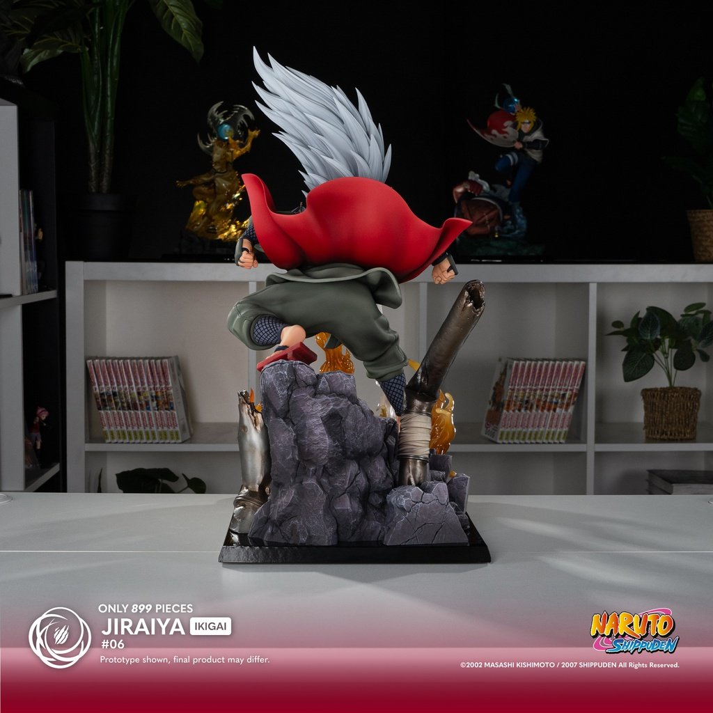 Vue arrière de la statue Jiraiya Ikigai 1/6 par Tsume avec effets d'huile dynamiques