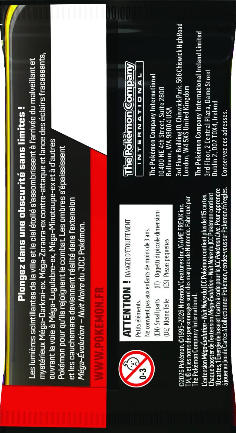 Dos des boosters Pokémon ME05 Méga-Évolution Nuit Noire - extension JCC française