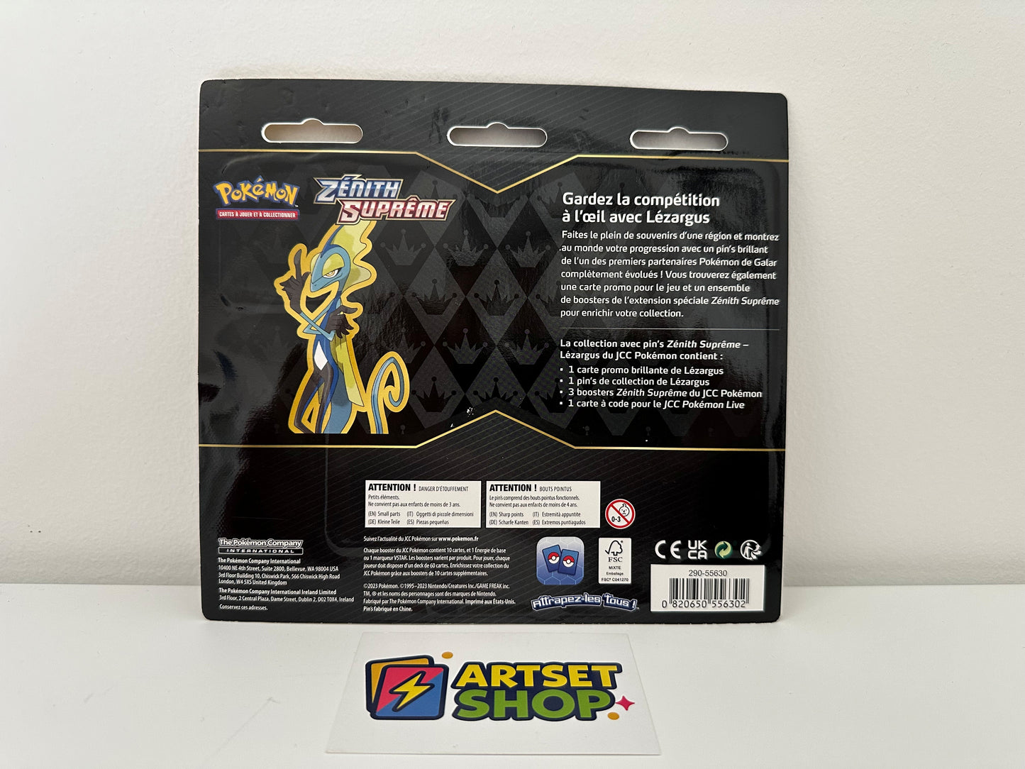 Tripack Pokémon Lézargus Zénith Suprême EB12.5 - Vue arrière avec détails du contenu