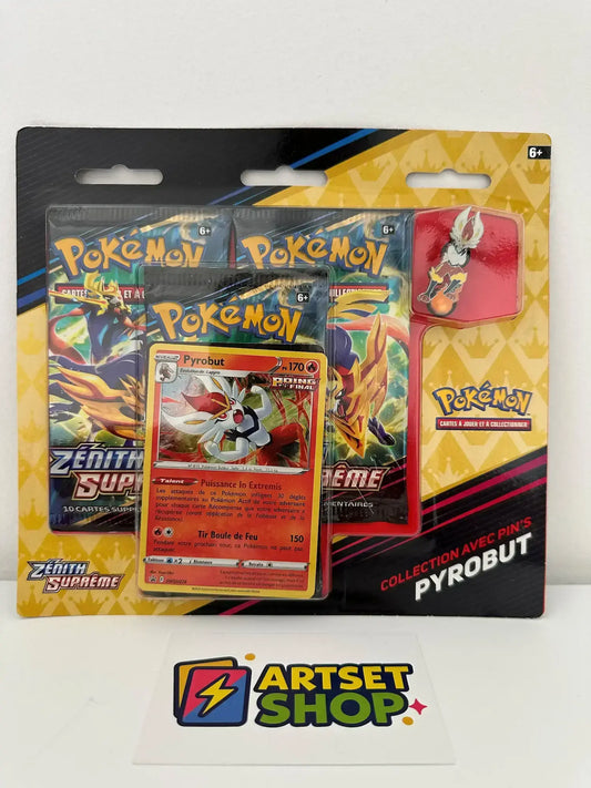 Contenu du Tripack Pyrobut avec carte promo et boosters Zénith Suprême