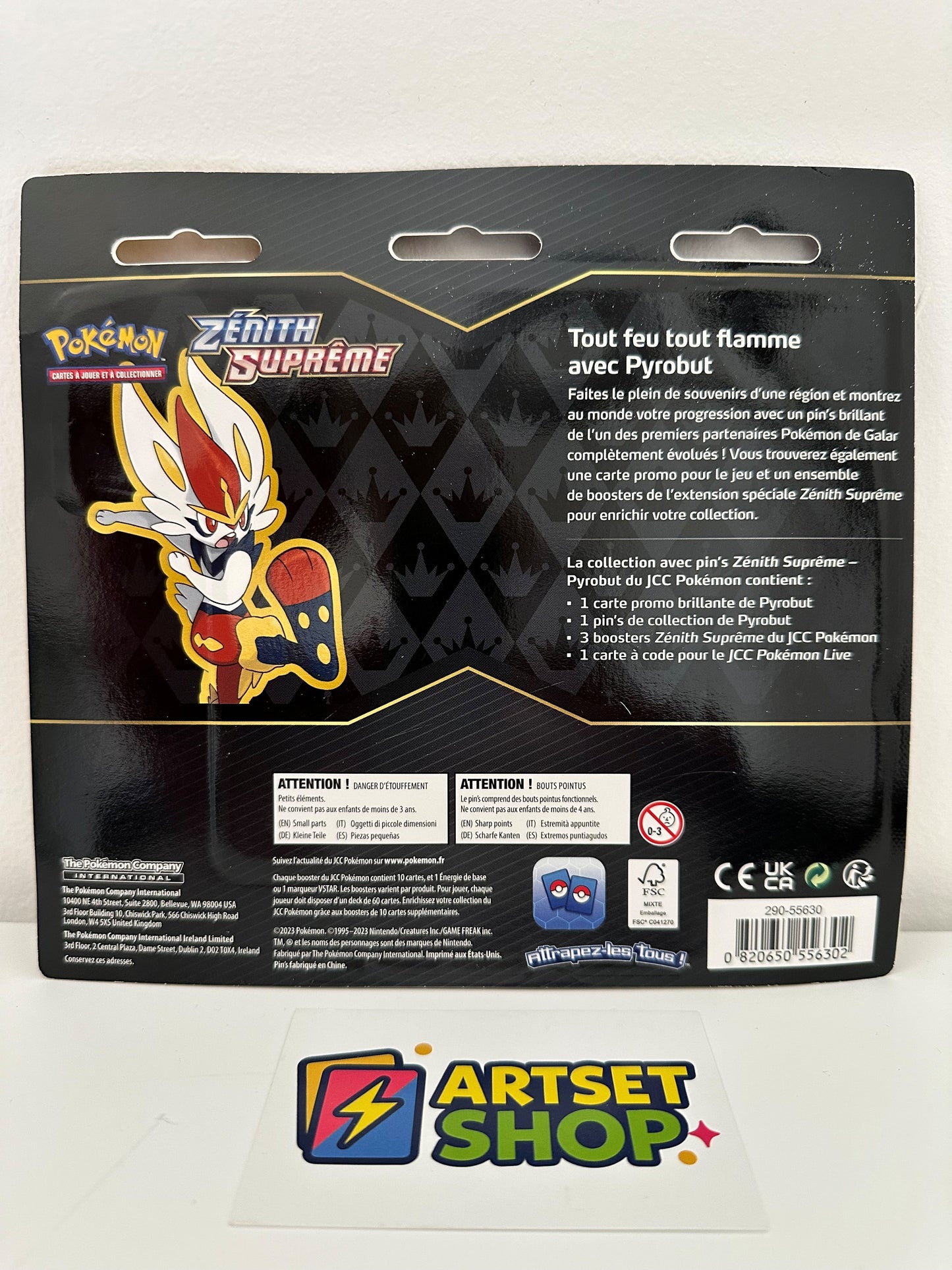 Tripack Pokémon Pyrobut Zénith Suprême EB12.5 - Vue arrière avec détails du contenu