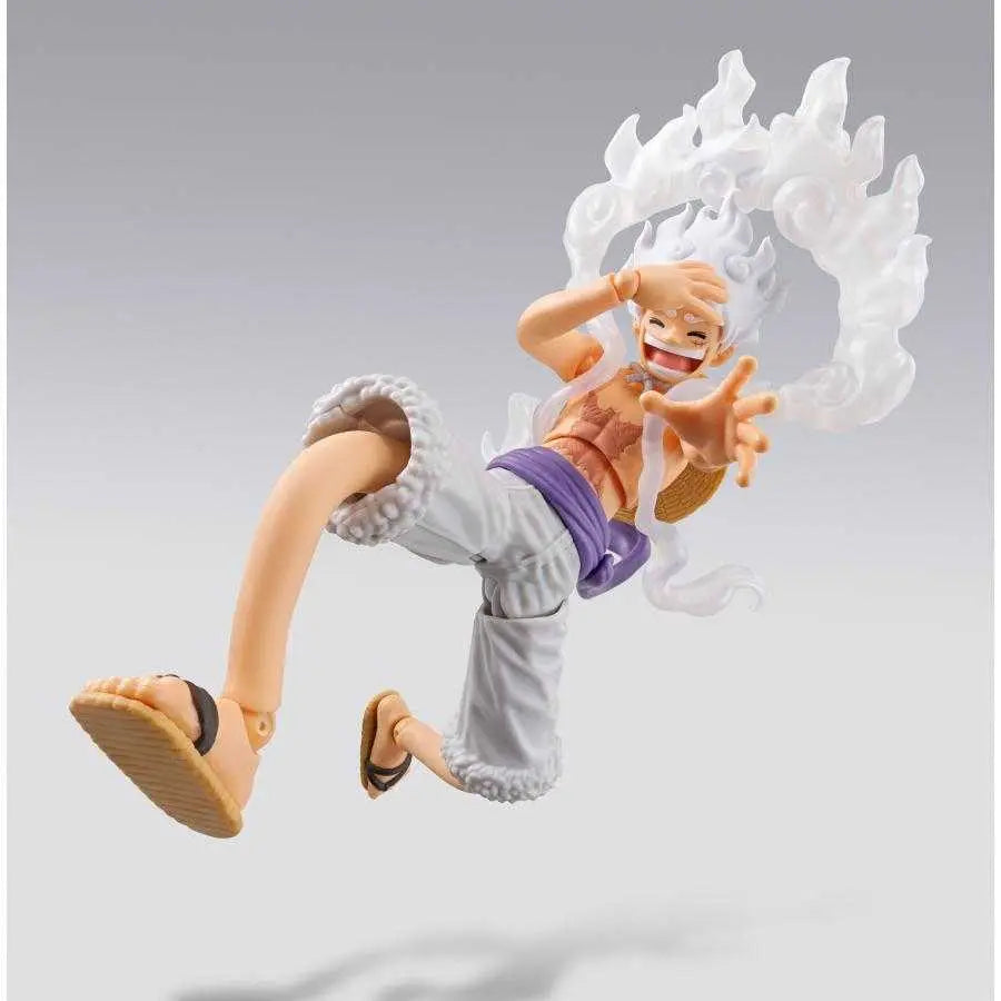 Figurine Luffy Gear 5 Future Island Egghead S.H.Figuarts Bandai - vue principale cheveux blancs Nika One Piece