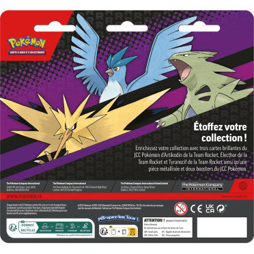 Contenu du Duo Pack Pokémon : cartes holographiques Artikodin, Électhor, Tyranocif et pièce collector argentée