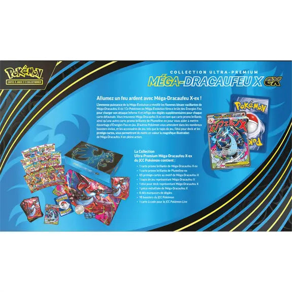 Dos du coffret Collection Ultra-Premium Méga-Dracaufeu X-ex Pokémon TCG – contenu et description en français