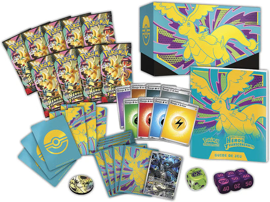 Contenu ETB Pokemon ME2.5 Héros Transcendants – 9 boosters protège-cartes Méga-Dracolosse JCC FR