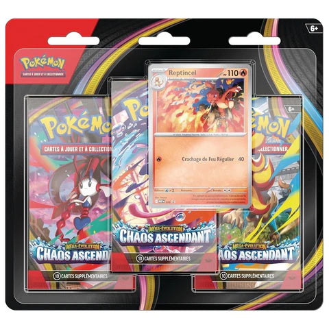 Tripack Reptincel Pokémon TCG – Méga-Évolution Chaos Ascendant en français – 3 boosters et carte promo