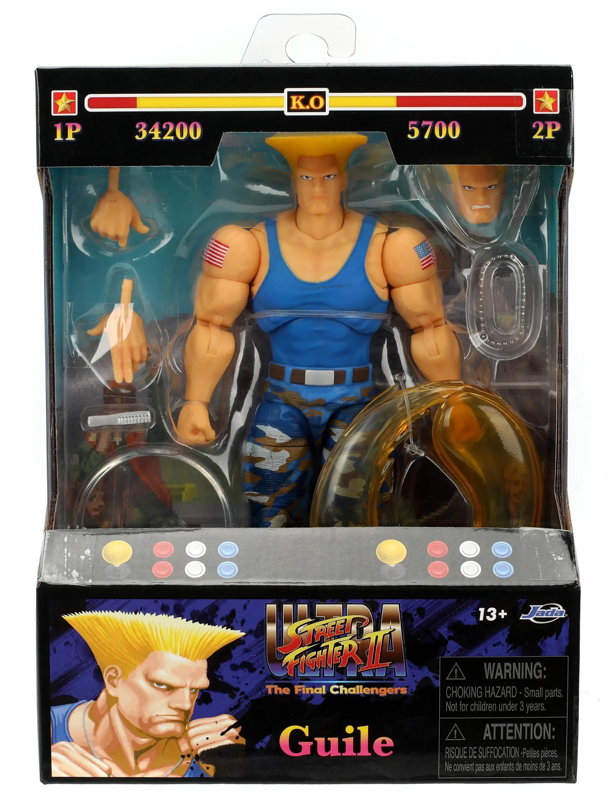 Packaging boîte collector arcade figurine Street Fighter 2 Guile Player 2 Jada Toys