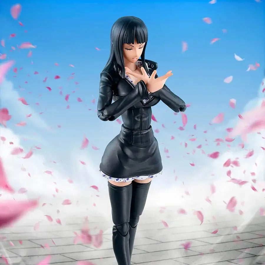 Figurine Nico Robin S.H.Figuarts One Piece Enies Lobby - pose Fleur-Fleur, pétales roses, tenue noire