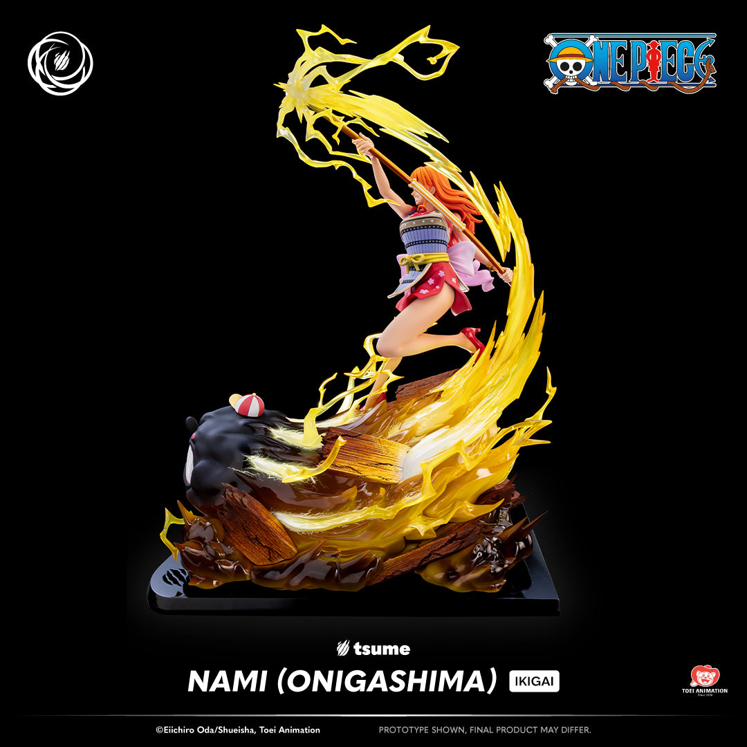 Statue collector Tsume Nami Onigashima Ikigai vue latérale gauche effets foudre résine 1/6