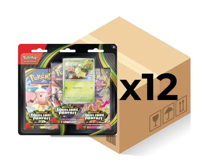 Case de 12 Tripacks Pokémon ME03 – Méga-Évolution Équilibre Parfait FR JCC