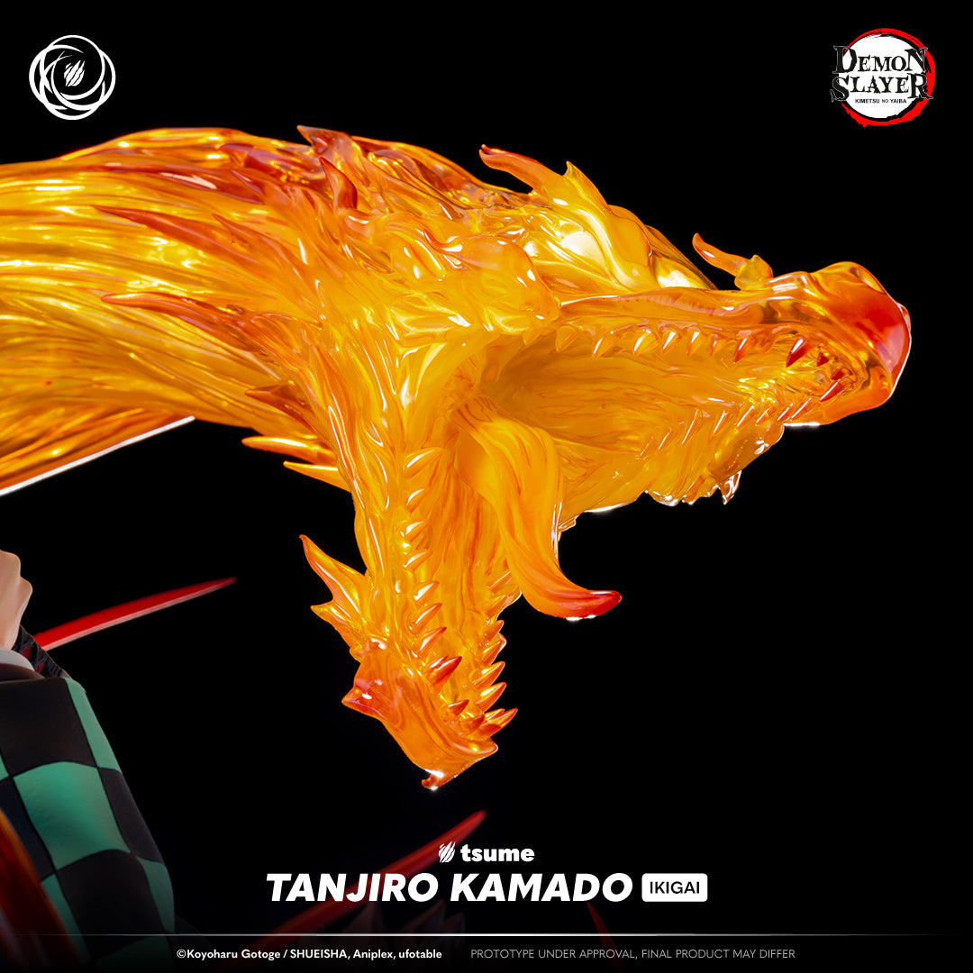 Statue Tsume Tanjiro Kamado Ikigai détails dragon flamboyant Hinokami Kagura 1/6 premium