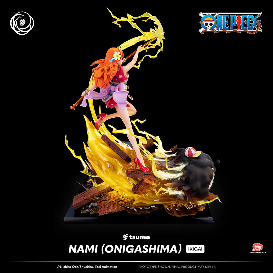 Figurine Tsume Nami Onigashima Ikigai vue de profil attaque électrique résine 1/6 collector