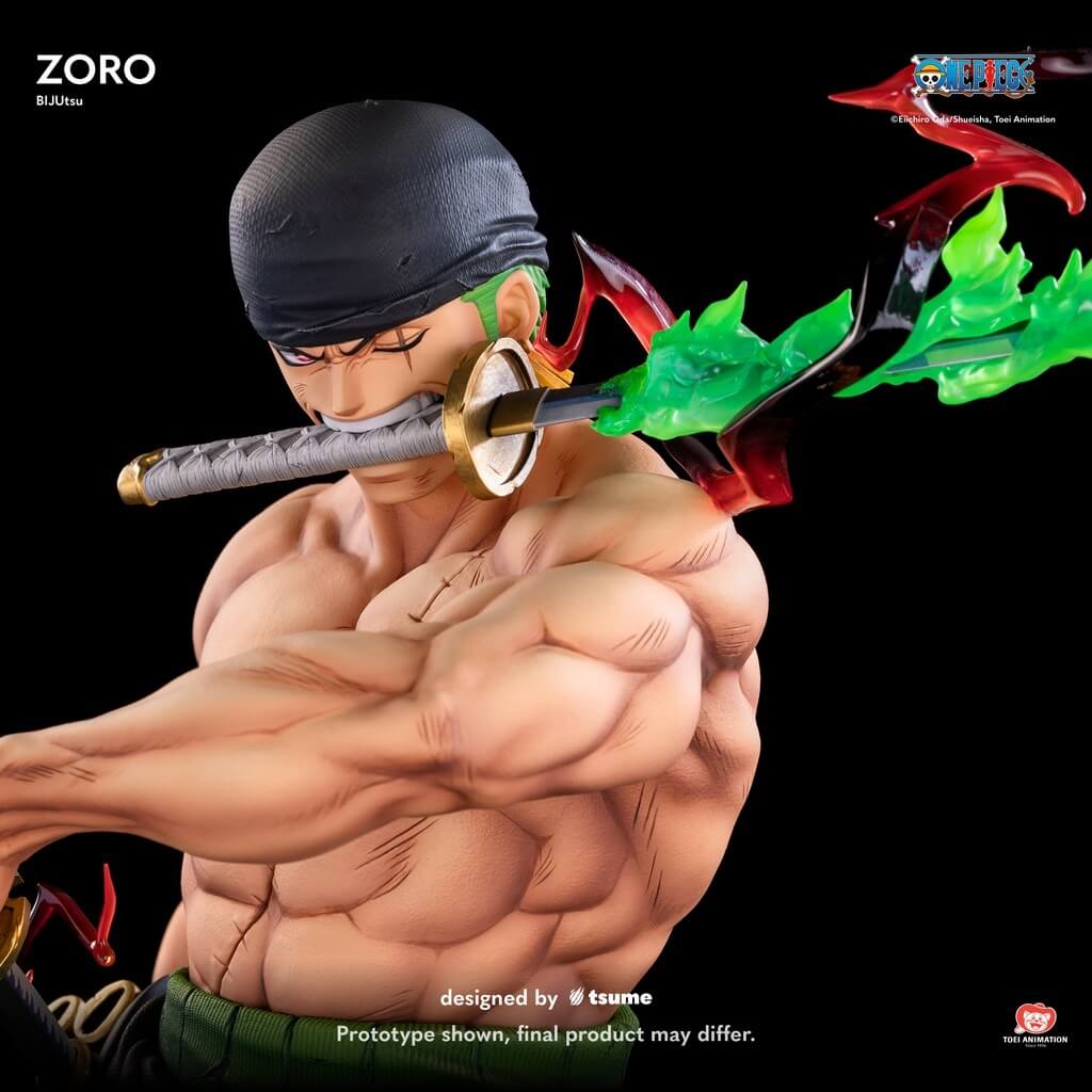 Statue Tsume Roronoa Zoro Bijutsu vue trois-quarts pose combat ONE PIECE résine 1/4 édition limitée