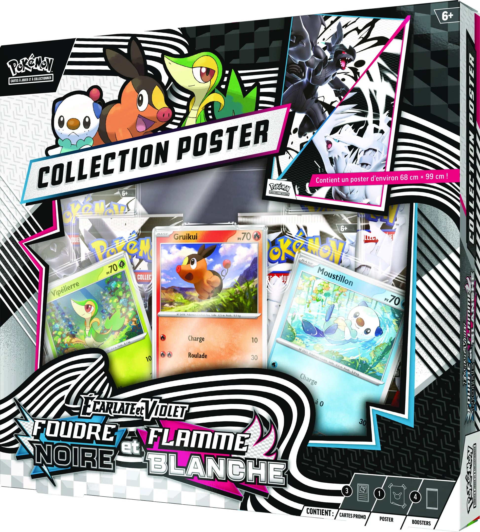 Collection poster Pokémon Foudre Noire vue de droite avec boosters et cartes promo