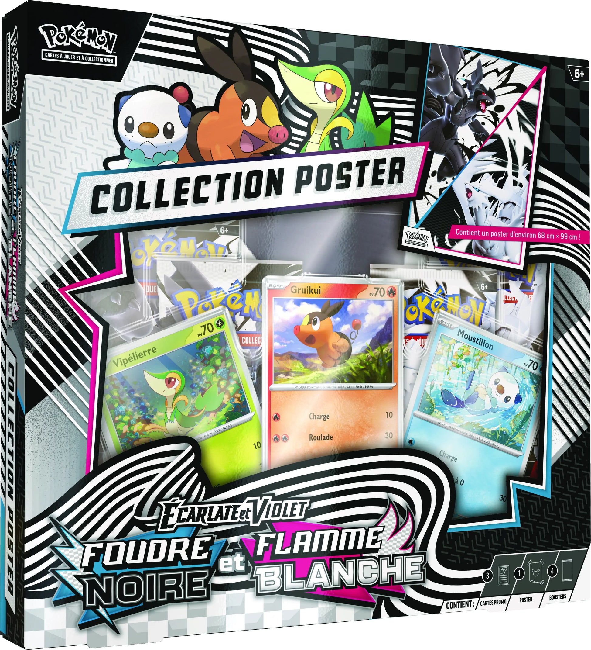 Collection poster Pokémon Flamme Blanche vue de gauche avec boosters Écarlate et Violet