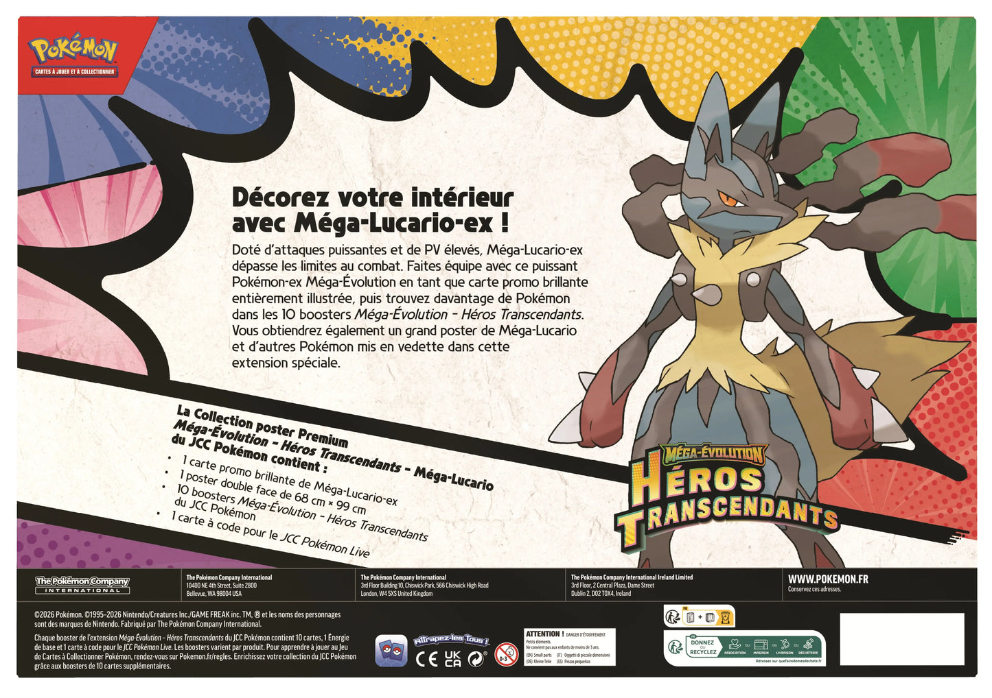 Dos Collection Poster Premium Pokemon ME2.5 Héros Transcendants – contenu 10 boosters Méga-Lucario FR