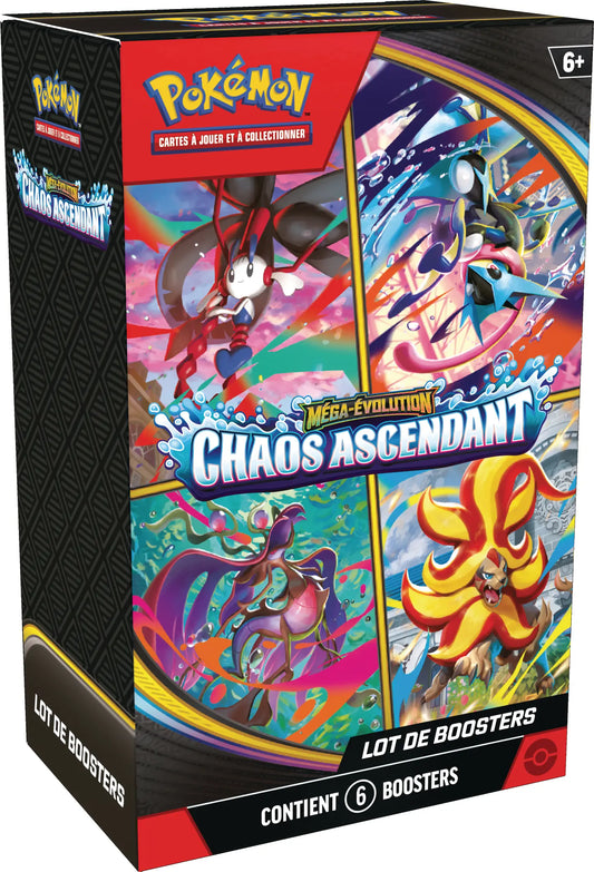 Boîte bundle vue gauche (FR) Bundle 6 Boosters Pokémon ME04 Méga-Évolution Chaos Ascendant – vue gauche – version française
