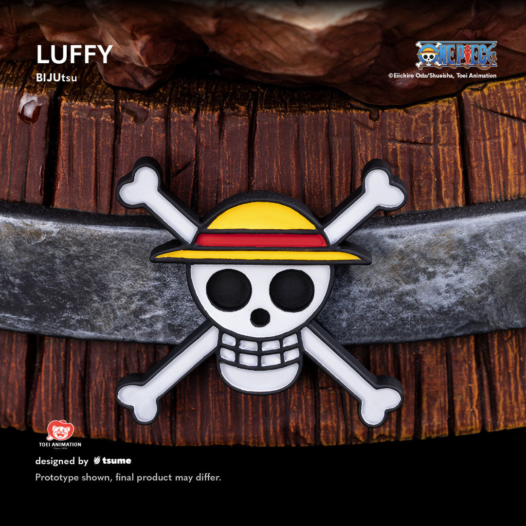 Statue Tsume Luffy Bijutsu socle premium kanabo Kaido tonneau saké détails 1/4