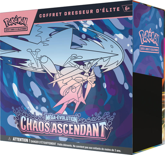Boîte extérieure vue droite (FR) Coffret Dresseur d'Élite Pokémon ME04 Méga-Évolution Chaos Ascendant – vue droite – version française