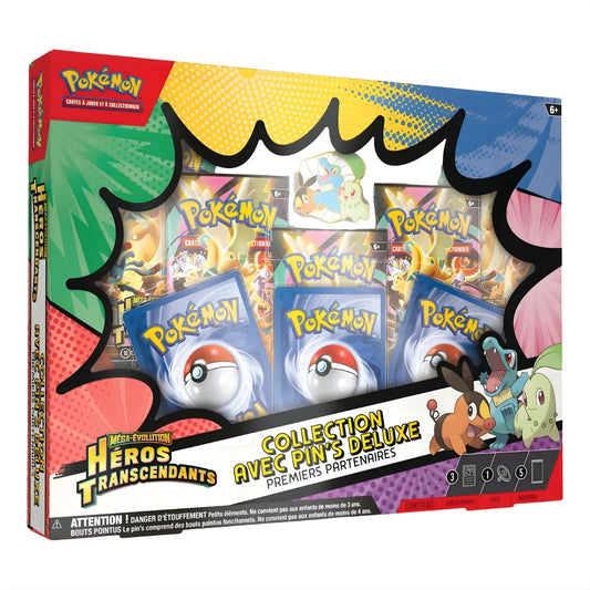 Collection Pin's Deluxe Pokémon ME2.5 – Germignon, Gruikui et Kaiminus avec 5 boosters Héros Transcendants JCC - CASEx6