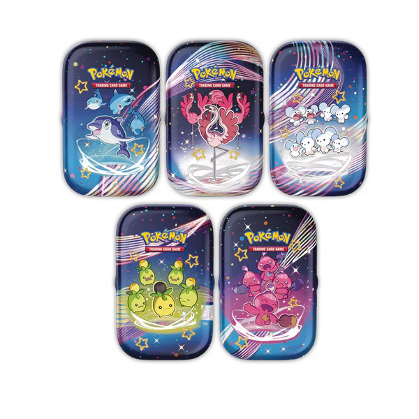 Artset 5 Mini-Tins Pokemon EV4.5 Destinées de Paldea - Olivini, Flamenroule, Famignol, Forgerette, Dofin - JCC Français