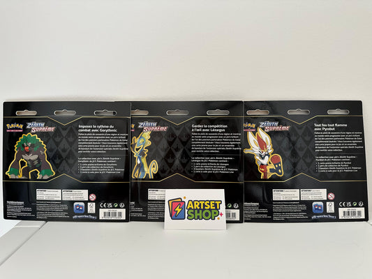 Détail des 3 Tripacks Pokémon Zénith Suprême EB12.5 - Cartes françaises officielles - Vue arrière