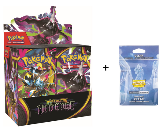 Display Pokémon ME05 Méga-Évolution Nuit Noire 36 boosters français + 100 SLEEVES DRAGONSHIELD
