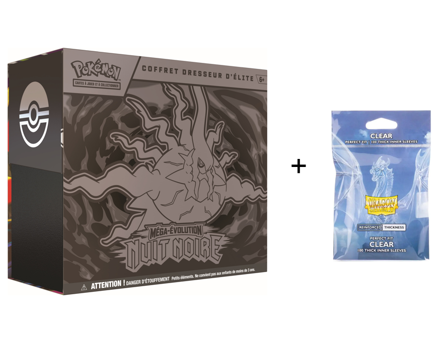 Coffret Dresseur d'Élite Pokémon ME05 Méga-Évolution Nuit Noire - français  + 100 SLEEVES DRAGONSHIELD