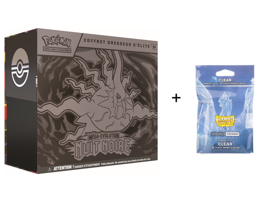 Coffret Dresseur d'Élite Pokémon ME05 Méga-Évolution Nuit Noire - français  + 100 SLEEVES DRAGONSHIELD