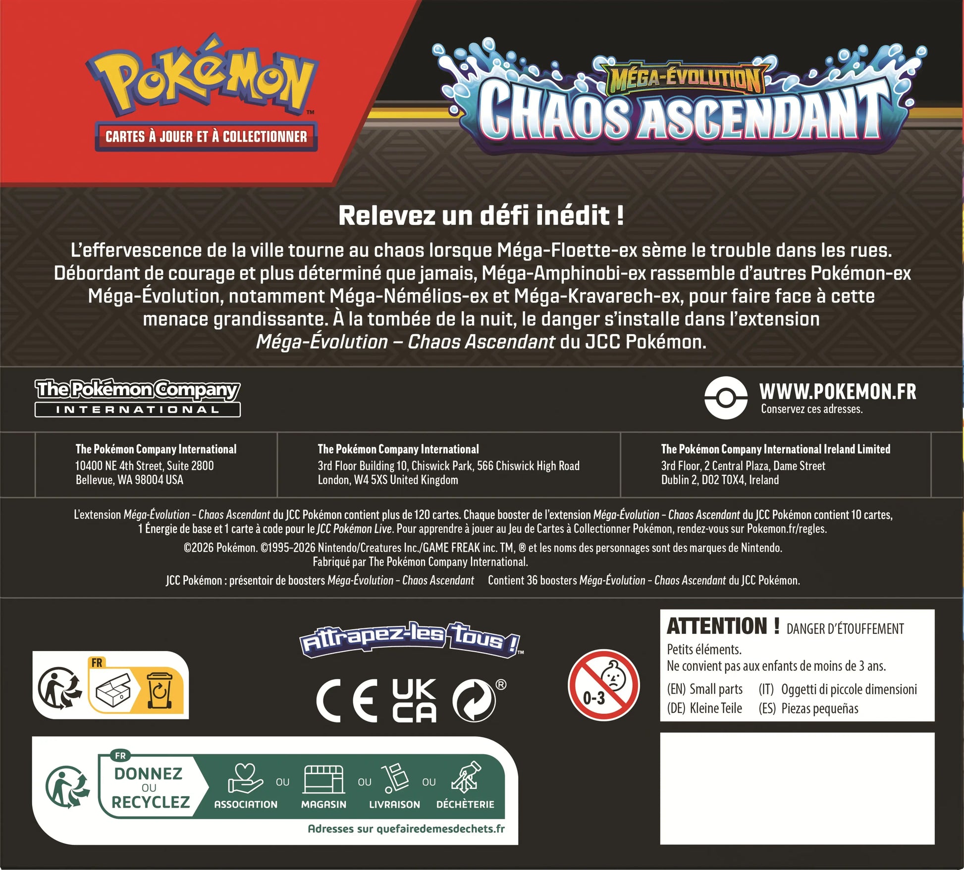 Display 36 boosters dos Display 36 Boosters Pokémon ME04 Méga-Évolution Chaos Ascendant VF – vue arrière