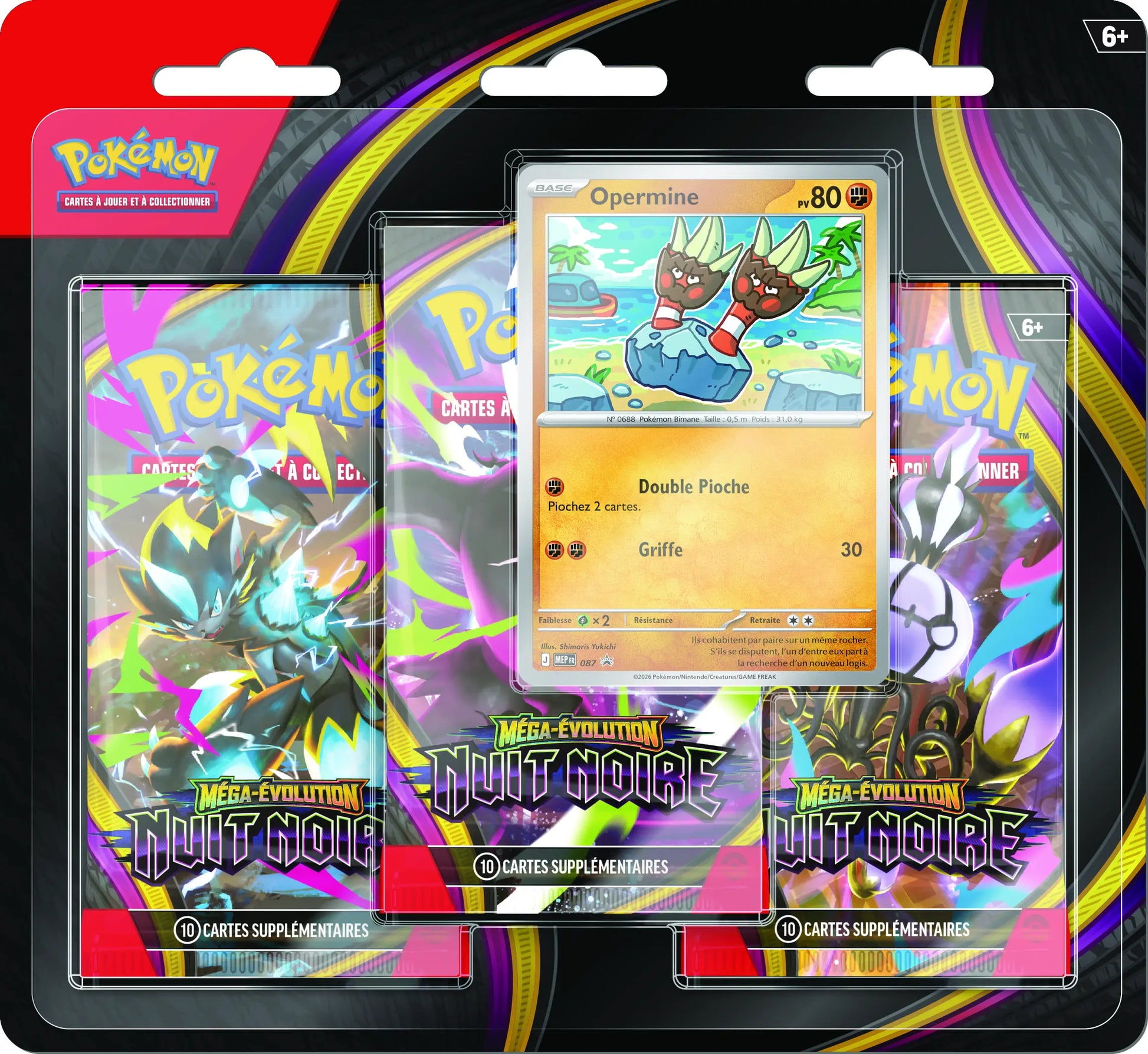 Blister 3 boosters Pokémon ME05 Méga-Évolution Nuit Noire - JCC français