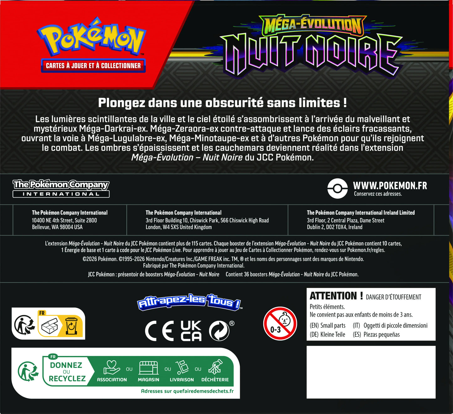 Display Pokémon ME05 Méga-Évolution Nuit Noire 36 boosters français - dos du coffret
