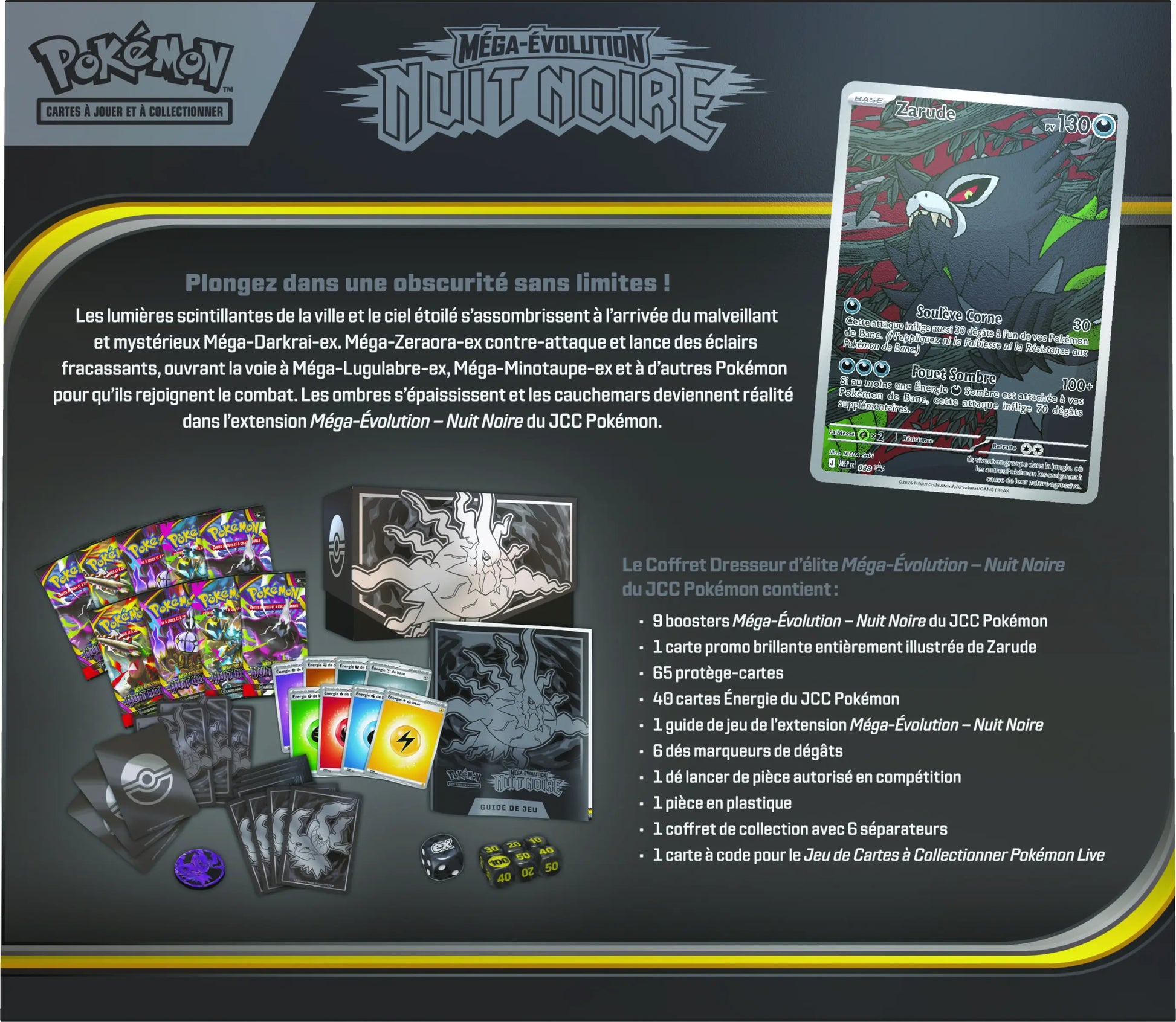 Dos du Coffret Dresseur d'Élite Pokémon ME05 Nuit Noire - informations contenu français
