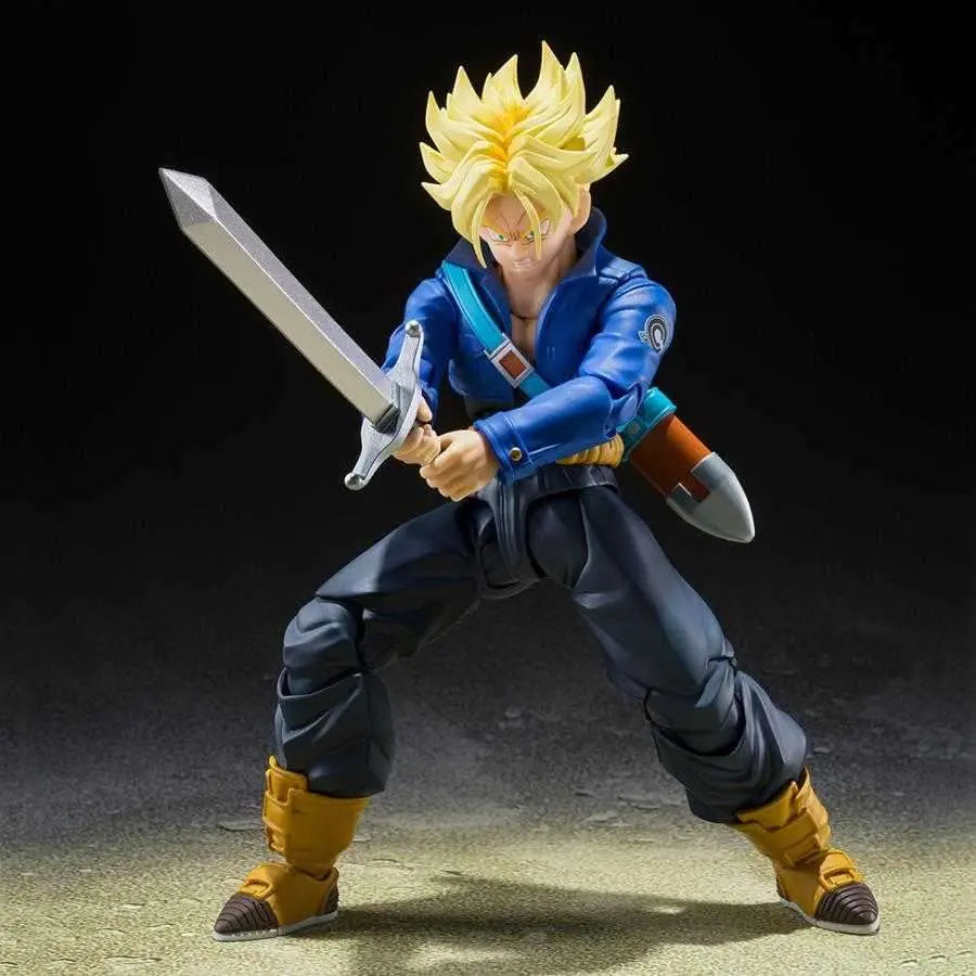 Figurine Trunks Super Saiyan S.H.Figuarts - pose de combat dynamique, épée levée