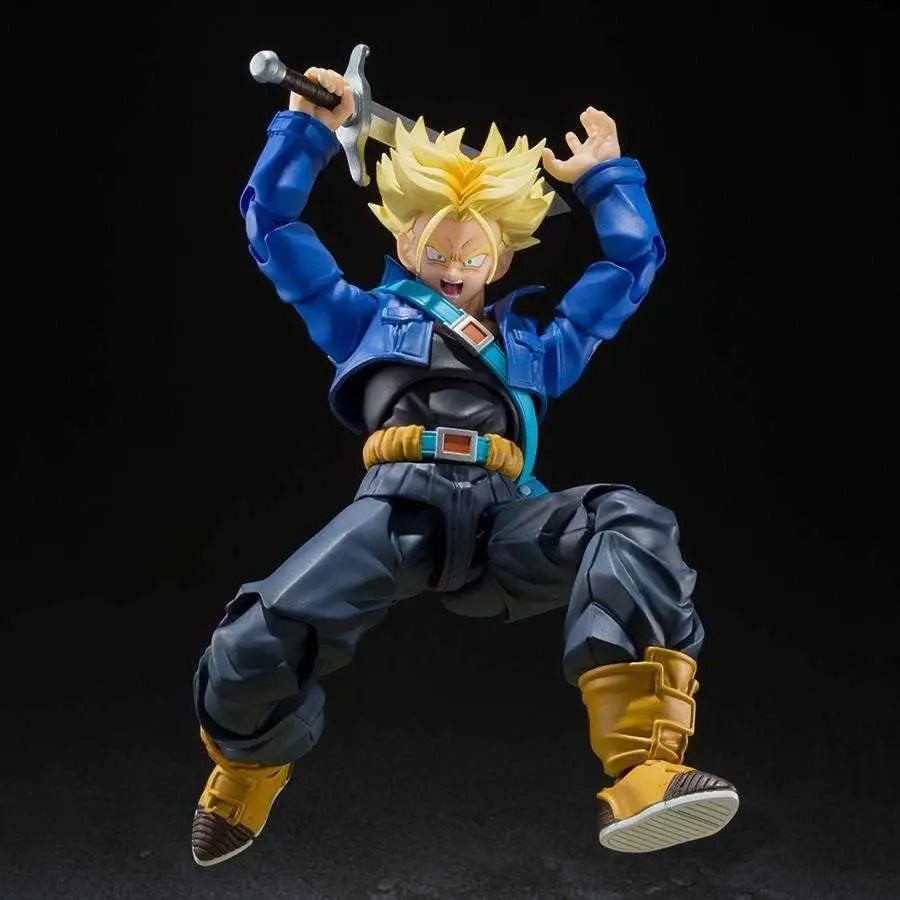 Figurine Trunks Super Saiyan S.H.Figuarts - pose d'attaque avec épée en action