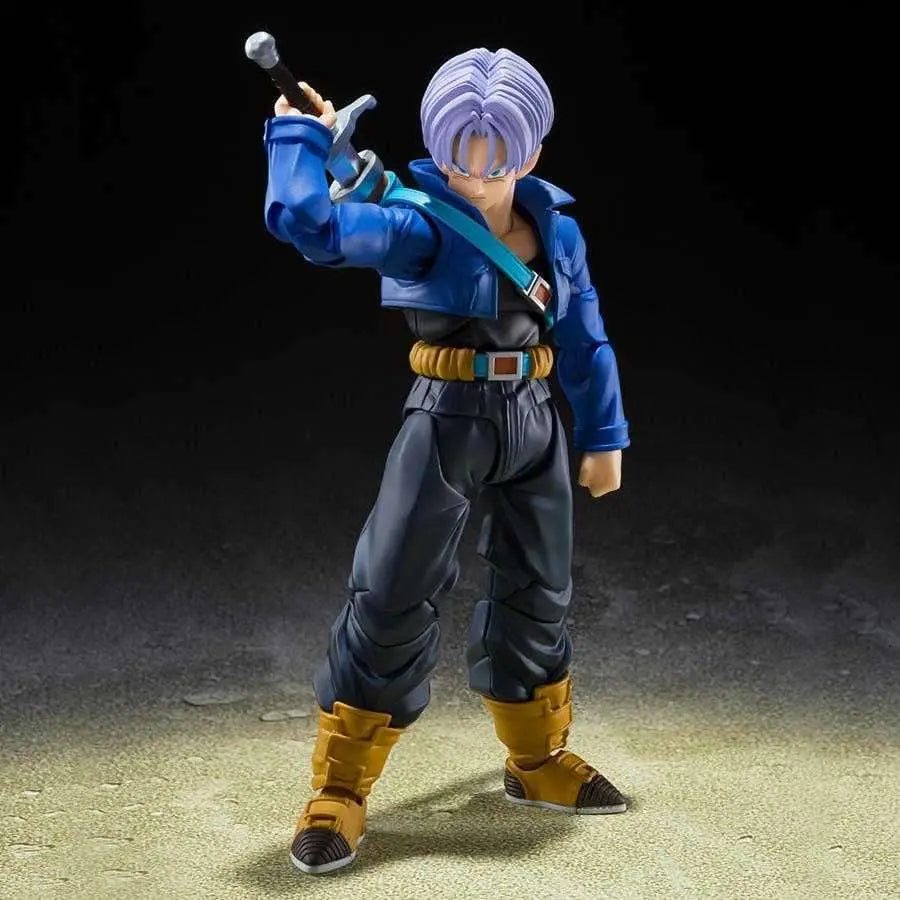 Figurine Trunks Super Saiyan S.H.Figuarts - profil avec cheveux blonds, épée au fourreau