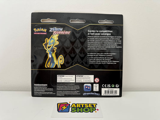 Tripack Pokémon Lézargus Zénith Suprême EB12.5 - Vue arrière avec détails du contenu