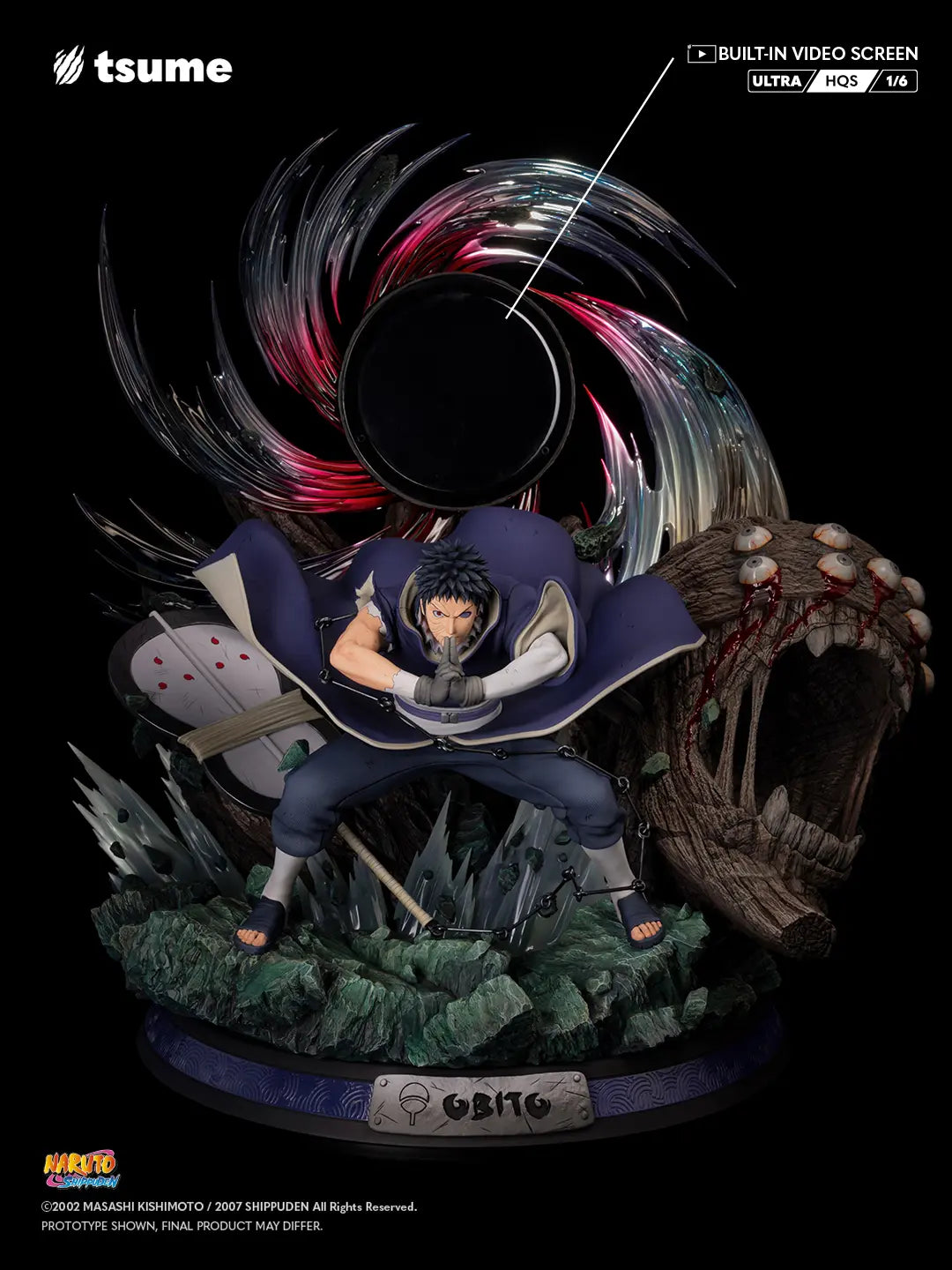 Statue Tsume Obito Uchiha Ultra HQS vue principale Ecran LED résine premium 1/6 Naruto Shippuden