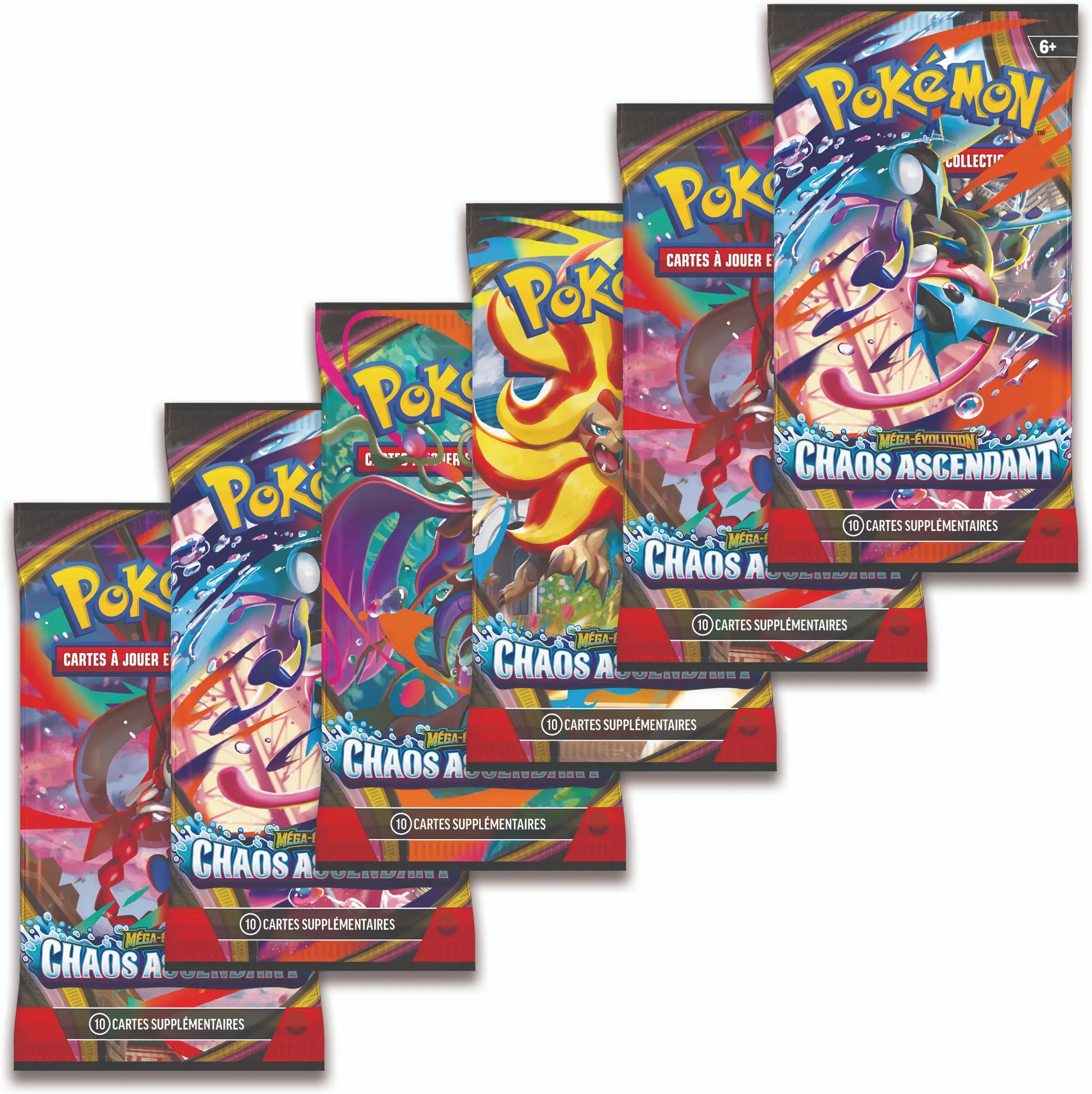 Boosters inclus dans le bundle (FR) Bundle 6 Boosters Pokémon ME04 Chaos Ascendant – contenu du bundle – version française