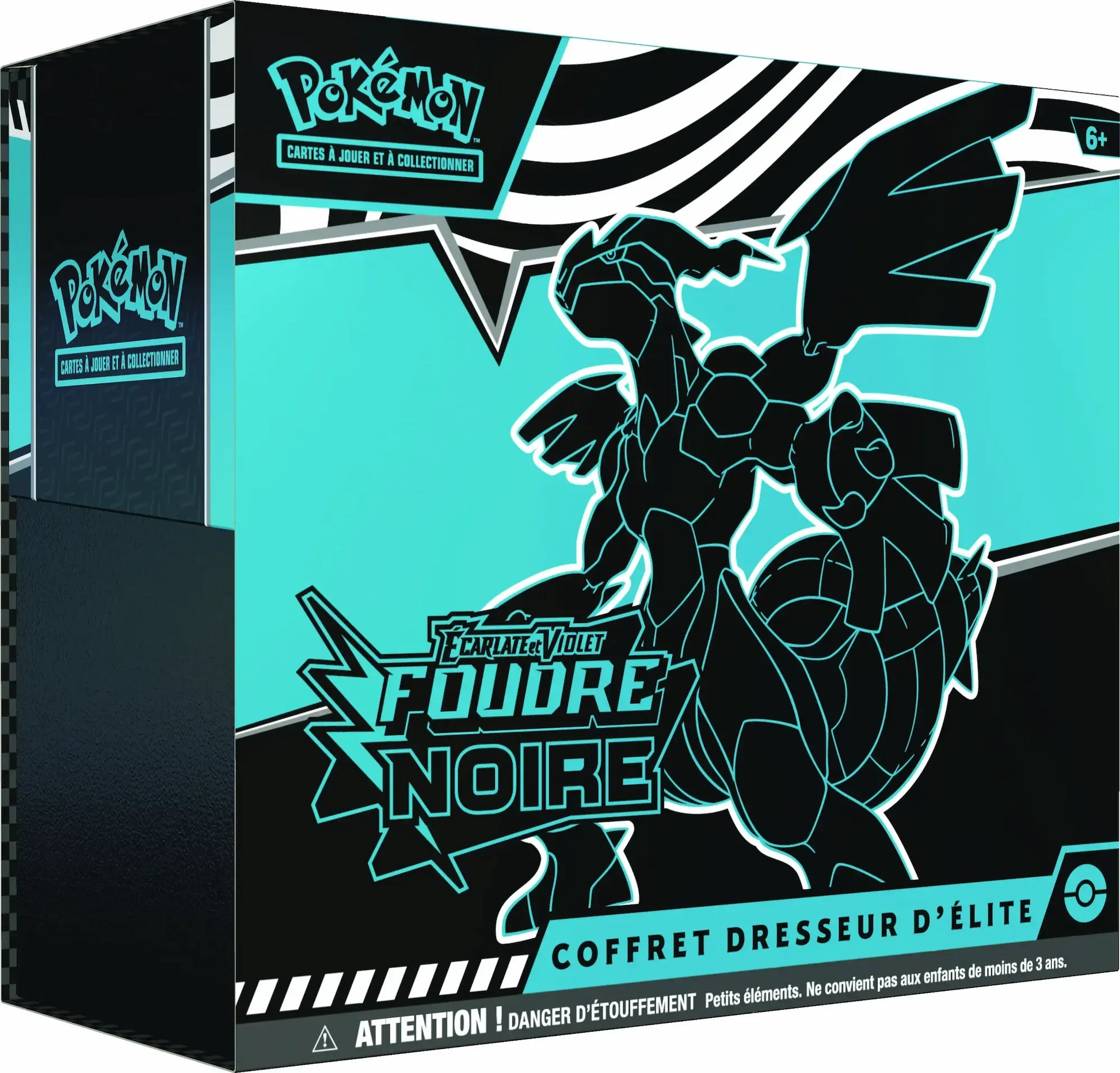 Vue latérale gauche du Coffret Dresseur d'Élite Foudre Noire Écarlate et Violet