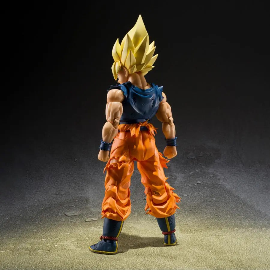 Figurine Super Saiyan Son Goku Fighter rage S.H.Figuarts - vue arrière détails dos cheveux Super Saiyan