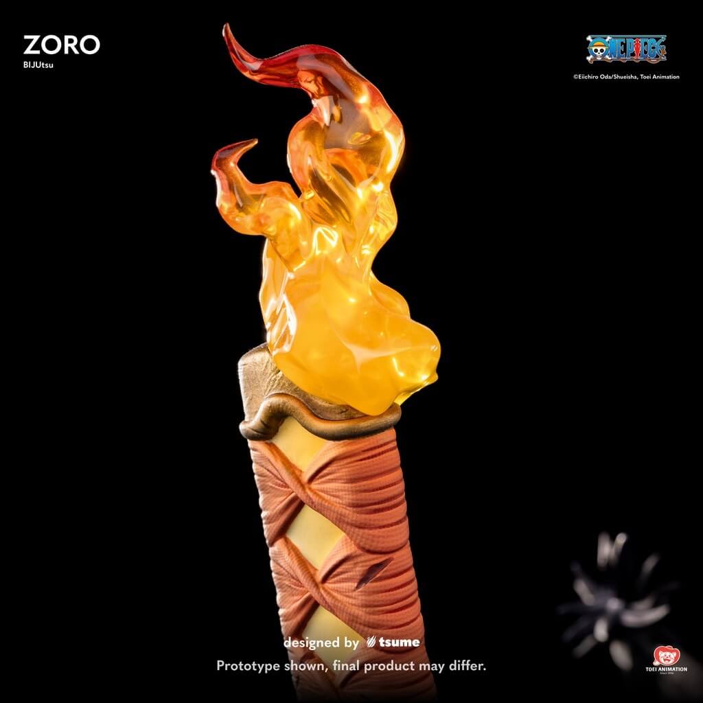 Figurine Tsume Roronoa Zoro Bijutsu vuedétail flamme ONE PIECE résine 1/4