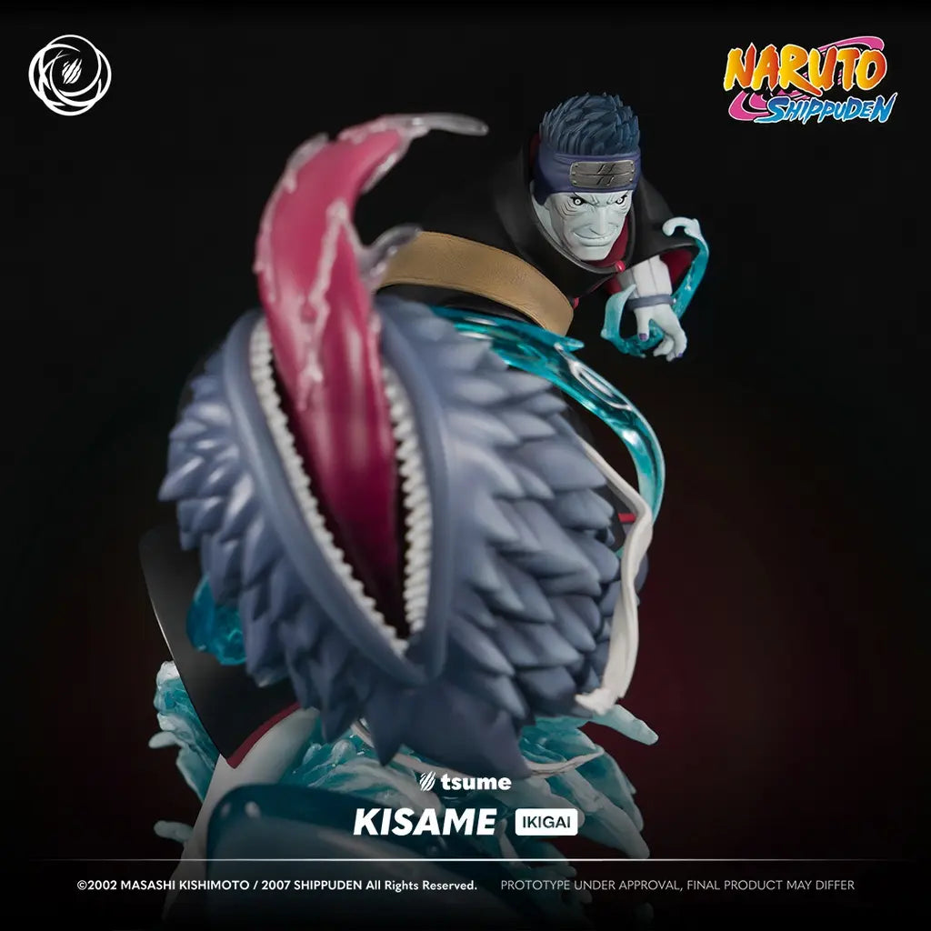 Gros plan Samehada statue Kisame Ikigai Tsume – écailles acérées et gueule rouge sang au-dessus de Kisame en combat – Naruto 1/6